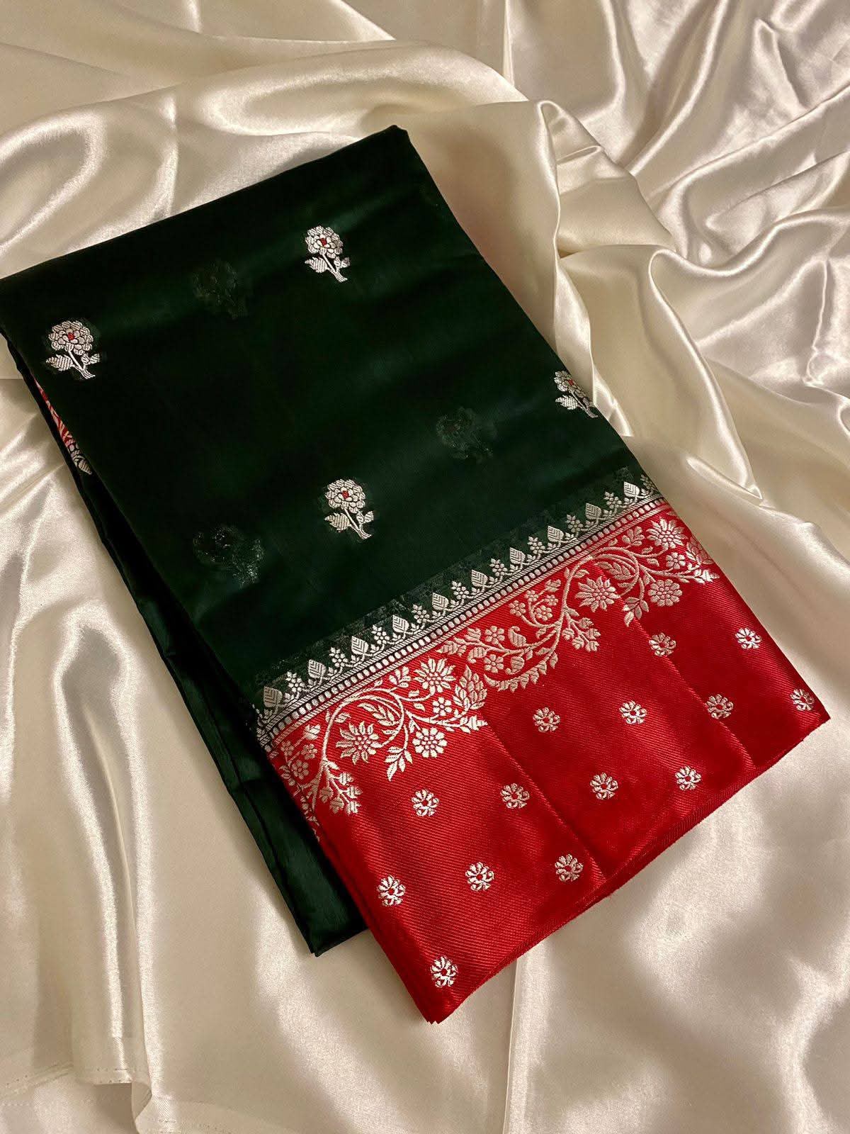 Banarsi Handloom semi katan Silk Dyble Fabric Saree*