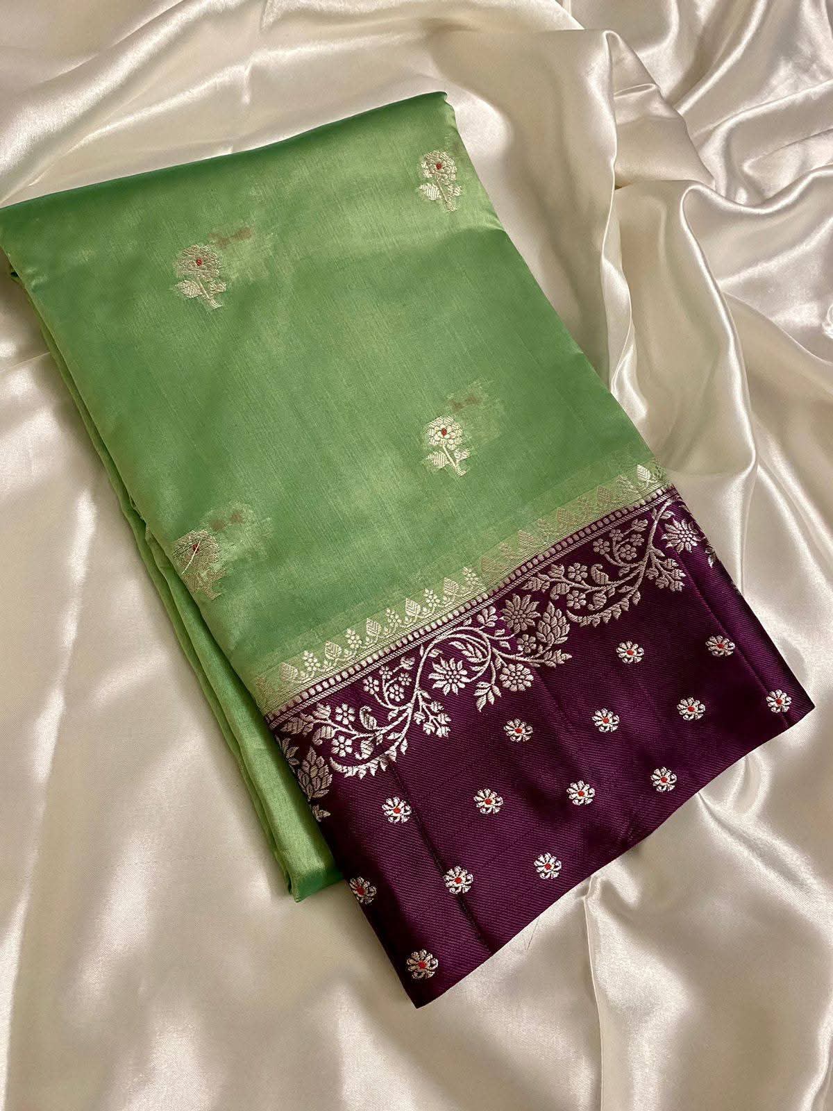 Banarsi Handloom semi katan Silk Dyble Fabric Saree*