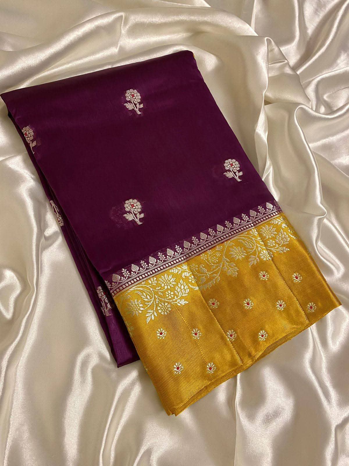 Banarsi Handloom semi katan Silk Dyble Fabric Saree*