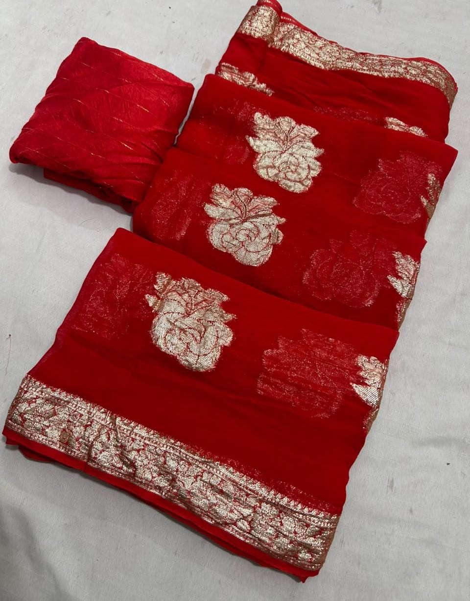 Georgette  zari weaving saree