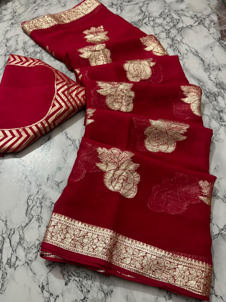 Georgette  zari weaving saree
