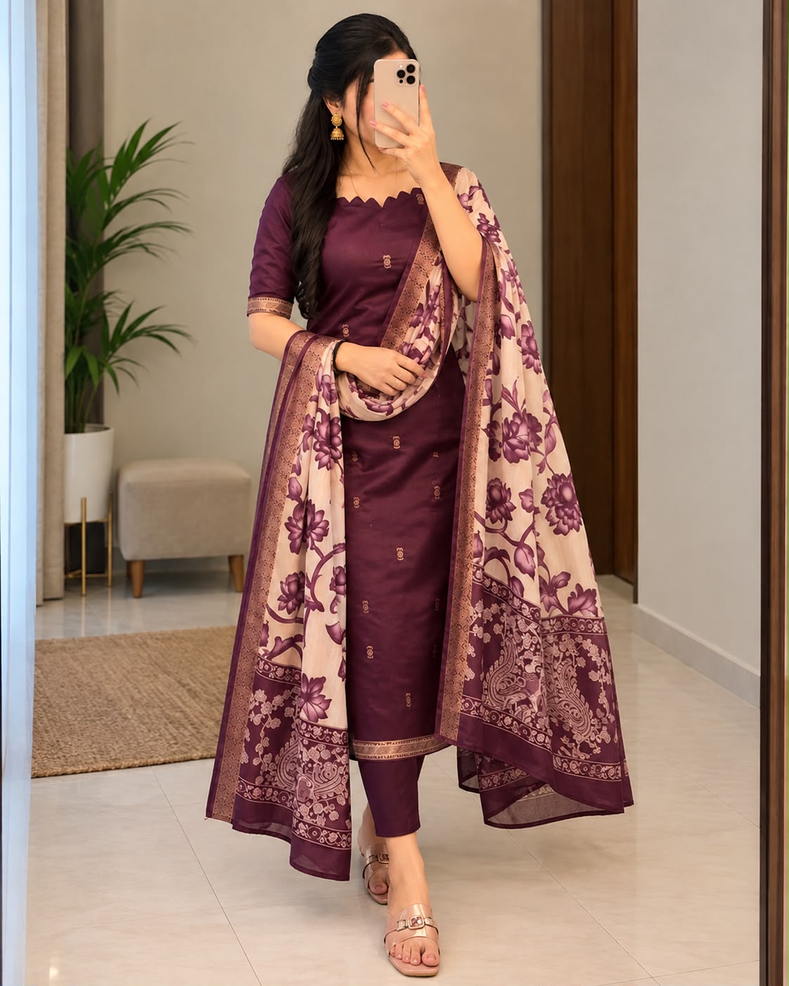 Premium Silk cotton dress with duppata
