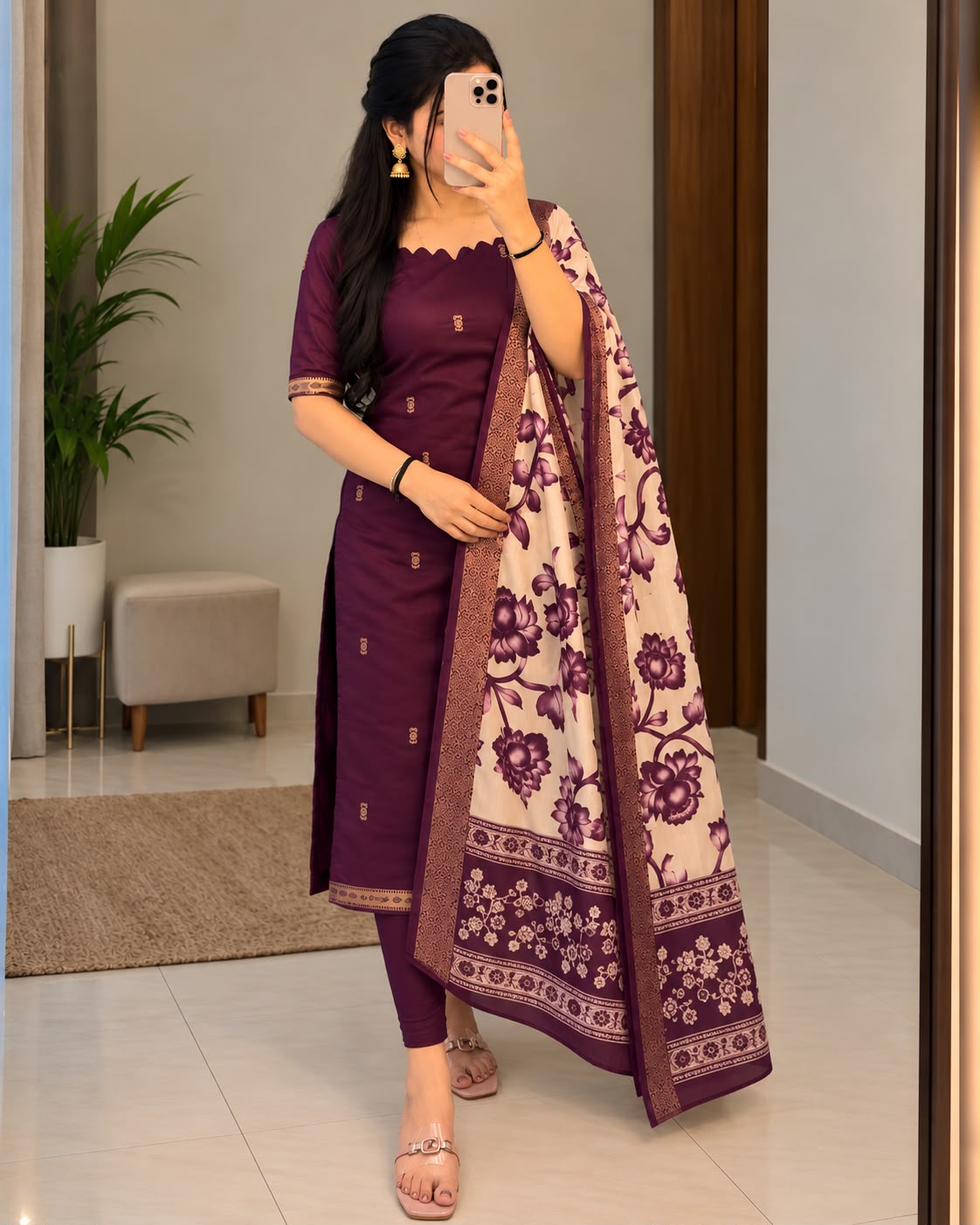 Premium Silk cotton dress with duppata