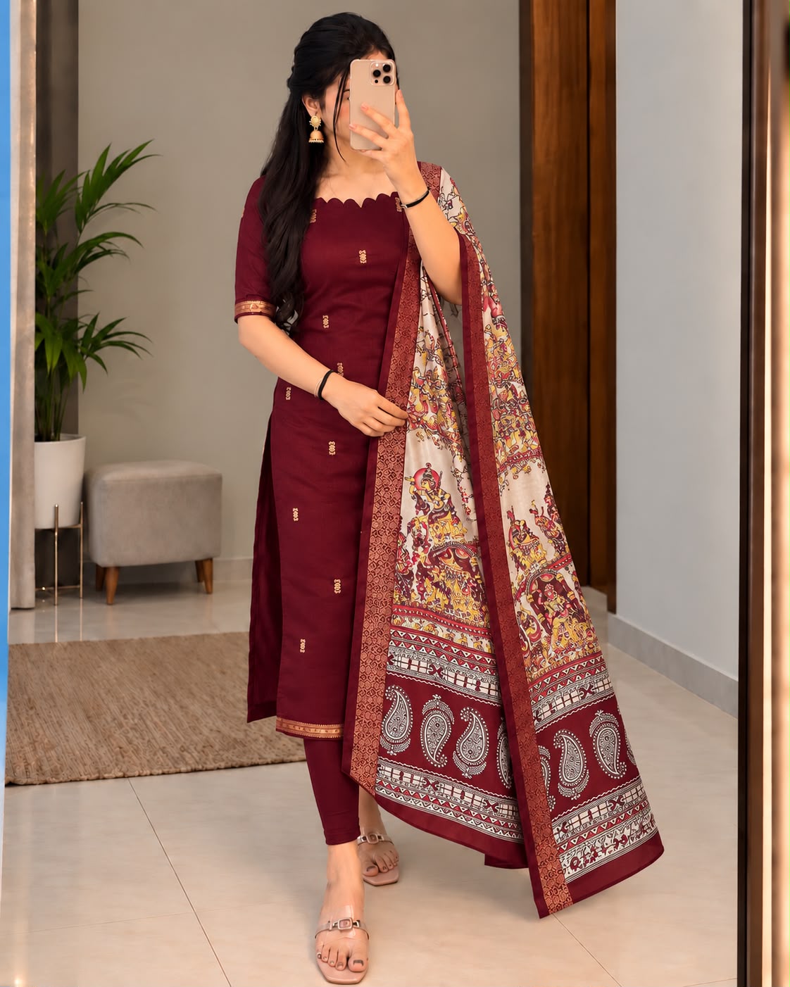 Premium Silk cotton dress with duppata