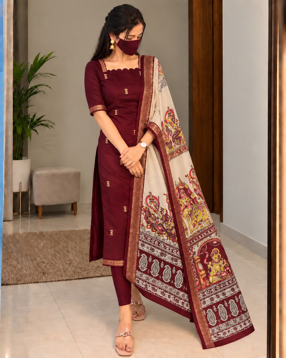 Premium Silk cotton dress with duppata