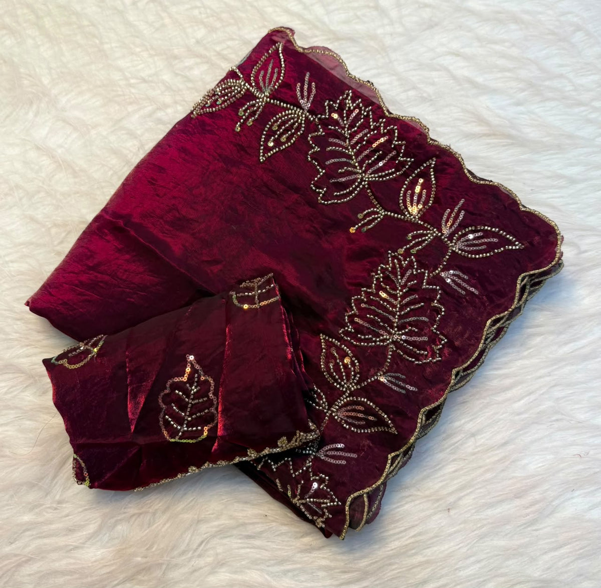 handwork dual tone rangoli crush saree