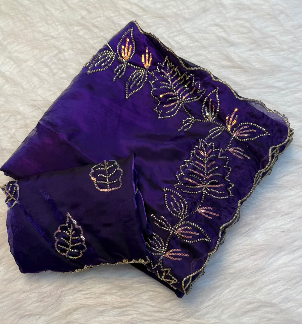handwork dual tone rangoli crush saree