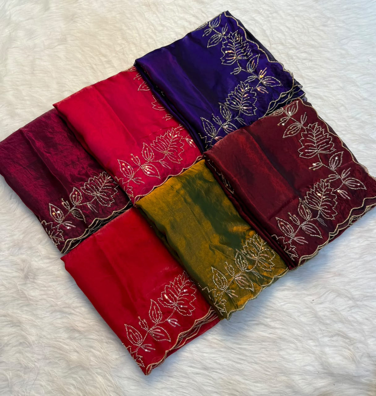 handwork dual tone rangoli crush saree