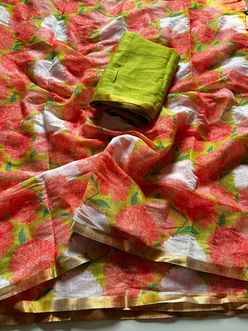 Soft Linen Print Saree