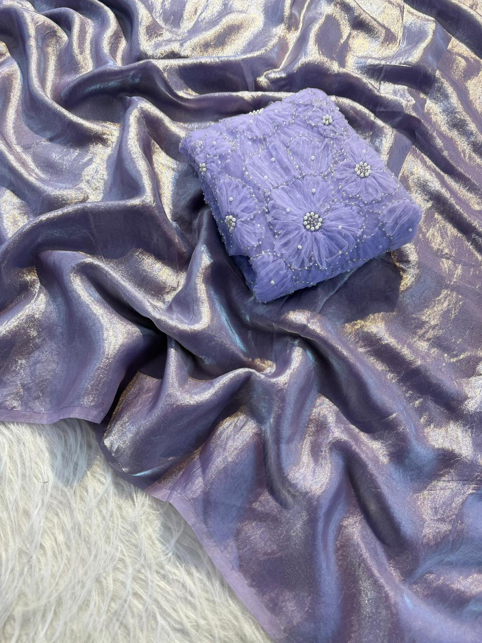 SPACE SILK SAREE WITH DESIGNER BLOUSE