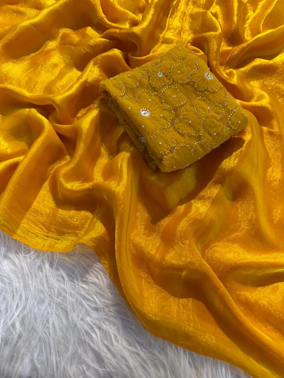 SPACE SILK SAREE WITH DESIGNER BLOUSE