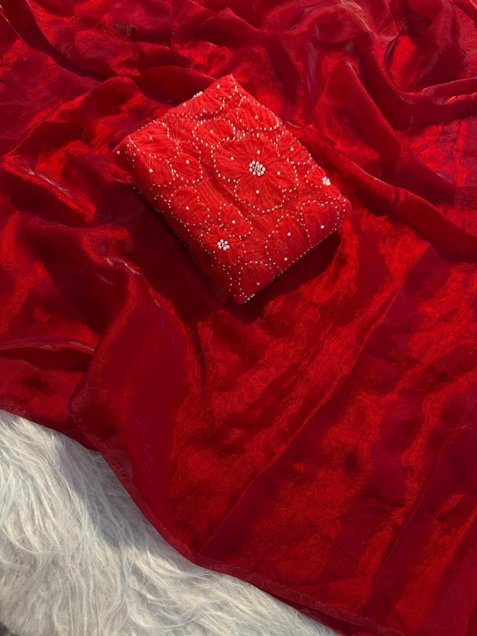 SPACE SILK SAREE WITH DESIGNER BLOUSE