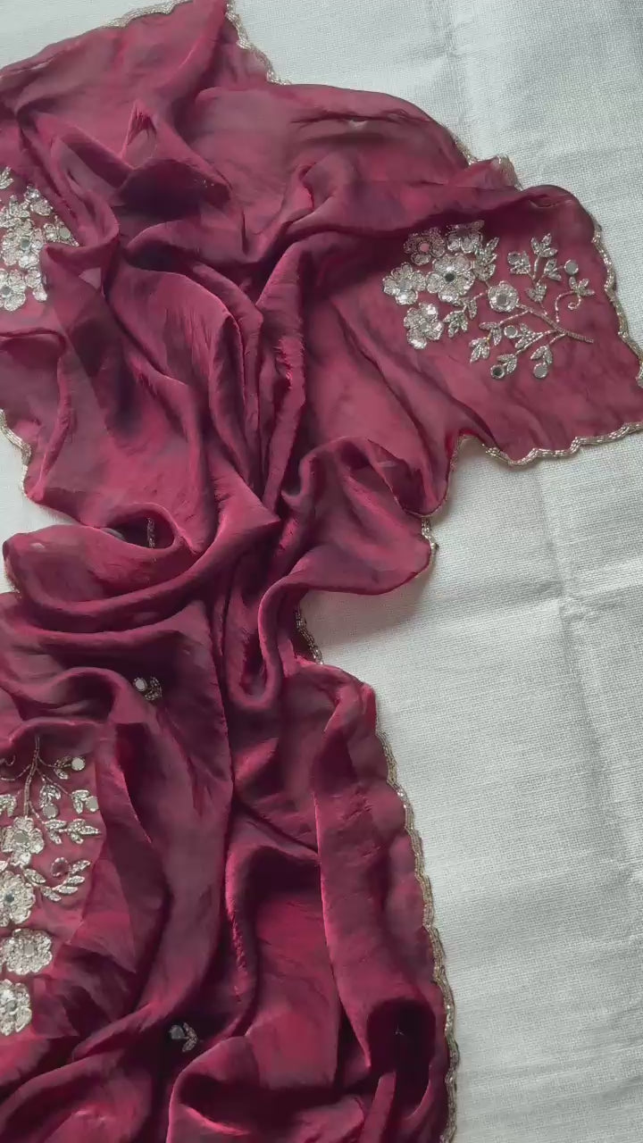soft space silk designer with full aplic handwork saree